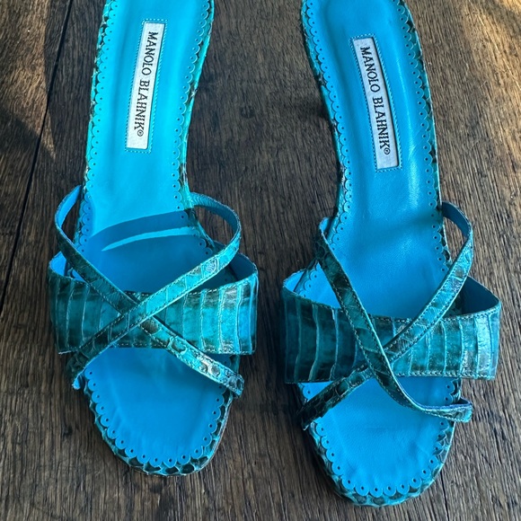 Manolo Blahnik Turquoise Strappy Sandals - Picture 1 of 4